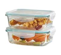 WUVCDI Glass Storage Containers With Lids, 2PCS 1040ML Glass Food Containers With Lids,Airtight and Reusable for Soup, Lunch, Leftovers, Salad (Blue)
