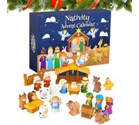 Wuvfojca 25 Days Toys Christmas Jesus Christmas Countdown Calendar Rubber 40x27x5cm Mini Religious Figures Holiday Themed Toys For Toddler Bedroom Living Room Classroom Desk Fireplace Church