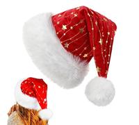 Wuvfojca 3-Pack Santa Hats For Adults Plush Christmas Hats With Golden Stars 45x33cm Luxury Sequin Christmas Santa Hat For Women And Men New Year Party Fancy Dress Cosplay Photography Decoration