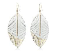 WUWEIJIAJIA Bohemian Handmade Lightweight Color Large Genuine Soft Leather Fringe Feather Leaf Tear Dangle Drop Earrings for Women Girls Statement Jewelry Gifts, Leather, n/p
