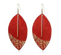 WUWEIJIAJIA Bohemian Handmade Lightweight Color Large Genuine Soft Leather Fringe Feather Leaf Tear Dangle Drop Earrings for Women Girls Statement Jewelry Gifts, Leather, n/p
