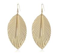 WUWEIJIAJIA Bohemian Handmade Lightweight Color Large Genuine Soft Leather Fringe Feather Leaf Tear Dangle Drop Earrings for Women Girls Statement Jewelry Gifts, Leather, n/p