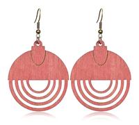 WUWEIJIAJIA Bohemian Style Hollowing Round Wooden Statement Dangle Drop Earrings Tribal Geometric Retro Handmade Wooden Hook Earrings, Wood, No Gemstone