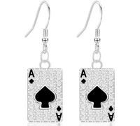 WUWEIJIAJIA Creative Playing Cards Pattern Dangle Drop Earrings Personalized Sparkling Alloy Rhinestone Dangle Drop Earrings for Women Girls Jewelry Gift, Rhinestone
