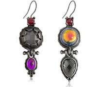 WUWEIJIAJIA Handmade Punk Rabbit Clock Hollow Alloy Dangle Drop Earrings Unique Retro Colored Rhinestone Asymmetrical Dangle Drop Earrings for Women, Metal