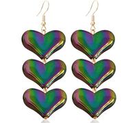 WUWEIJIAJIA Love Heart Three-Layer Acrylic Glitter Alloy Dangle Drop Earrings Colorful Sweet Symmetric Stereoscopic Dangle Drop Earrings for Women, Acrylic