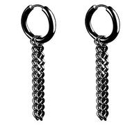 WUWEIJIAJIA Unique Punk Black Long Double Chain Tassel Stainless Steel Huggie Hinged Hoop Dangle Drop Earrings for Men Women Personalist Hypoallergenic Jewelry Gifts