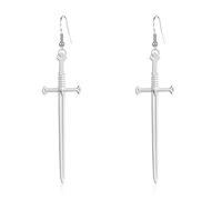 WUWEIJIAJIA Unique Retro Gothic Long Sword Hook Earrings Vintage Silver Punk Style Knife Dangle Drop Earrings for Women Trendy Men Statement, Metal