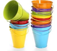 WUWEOT 12 Pack Small Metal Buckets with Handle, Colored Galvanized Metal Bucket Small Pails for Party Favors, Decor, Garden Planters, 11.4 x 12.7 cm