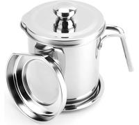 WUWEOT 2 L Bacon Grease Container with Strainer, Stainless Steel Oil Strainer Pot Grease Can with Dust-Proof Lid, Easy Grip Handle and Tray for Bacon Fat, Kitchen Cooking or Frying Oil