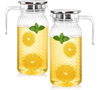 WUWEOT 2 Pack 1 L Acrylic Pitcher with Lid and Spout, Small Clear Pitcher Fridge Water Jug Ice Tea Pitchers Cold Hot Beverage Carafe for Lemonade, Coffee, Juice