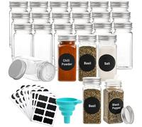 WUWEOT 24 Pack Plastic Spice Jars, 120ml Spice Bottle Square Seasoning Containers, Reusable Salt Pepper Shaker with Airtight Lid Labels, Funnel for Spice, Herbs, Powder and Glitters
