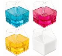WUWEOT 4 Pack Glass Milk Carton, Clear Square Cocktail Glasses, Mini Cup Creamer Pitcher Coffee Box for Milk, Coffee, Water, Juice, Beverages, Heat Resistant, 12OZ/350ml