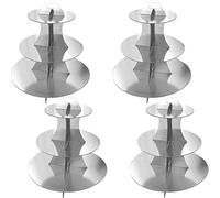WUWEOT 4 Pack Round Cardboard Cupcake Stand, 3-Tier Silver Cupcake Holder Dessert Tower for 24 Cupcakes, Perfect for Wedding, Birthday Party, Baby Shower and Graduation