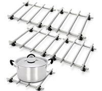 WUWEOT 4 Pcs Stainless Steel Trivet for Hot Dishes, 18 x 18 cm Mini Cooling Rack, Heat-Resistant Steel Dining Protector Mats with Rubber Anti-Slip Feet for Hot Pots, Pans, and Bakeware