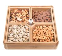 WUWEOT Bamboo Nut and Candy Serving Tray, Party Appetizer Platter Veggie Dish, Candy Bowl with Acrylic Lid & Removable Dividers for Party, Taco Dip Parties Platters & Chip Bowls