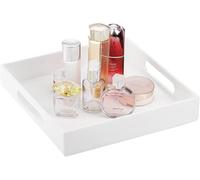 WUWEOT White Square Acrylic Serving Tray, 30cm Coffee Table Breakfast Tray, Decorative Perfume Tray Cosmetics Organizer with Handles for Living Room Bedroom Kitchen Bathroom Countertop