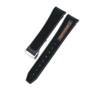 WUWMTUTCK 18mm 19mm 20mm 21mm 22mm Rubber Silicone Watchband Fit For Omega Sxwatch Moon Watch For Speedmaster For Seamaster AT150 For Tag Heuer Soft Strap(Black Orange Round,21MM_SILVER)