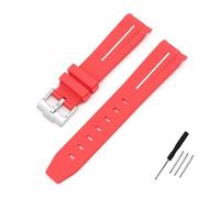 WUWMTUTCK 20mm Curved End Interface Rubber Watch Strap Fit For Omega For Moonswatch Joint Constellation Men Women Sports Band(Red white line)