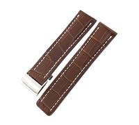 WUWMTUTCK 21mm 22mm 23mm 24mm Genuine Real Leather Watch Band Fit For Breitling Accessories For NAVITIMER WORLD Avenger Superocean Belt(Brown white,24MM_SILVER)