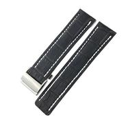 WUWMTUTCK 21mm 22mm 23mm 24mm Genuine Real Leather Watch Band Fit For Breitling Accessories For NAVITIMER WORLD Avenger Superocean Belt(Black white,23MM_NO BUCKLE)