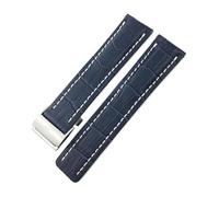 WUWMTUTCK 21mm 22mm 23mm 24mm Genuine Real Leather Watch Band Fit For Breitling Accessories For NAVITIMER WORLD Avenger Superocean Belt(Blue white,24MM_NO BUCKLE)