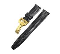 WUWMTUTCK Curved End Woven Watchband 20mm 21mm 22mm Fit For IWC Portugieser Pilot's For Hamilton For Longinesb Leather Watch Strap(Black Gold Buckle,21mm)