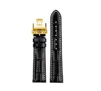 WUWMTUTCK Fit For Longines Masters Collection L3 L4 L2.628/L2.673 Watch Strap Leather Buckle Watchband 19 20 21mm Wrist Band(Black Gold,19mm)