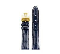 WUWMTUTCK Fit For Longines Masters Collection L3 L4 L2.628/L2.673 Watch Strap Leather Buckle Watchband 19 20 21mm Wrist Band(Blue Gold,21mm)