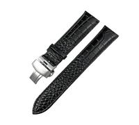 WUWMTUTCK Leather Watchband 19mm 20mm 21mm 22mm Fit For Omega For Tissot For Longines For Tudor For CITIZEN Pattern Black Brown Watch Strap(Black Style 2,19MM_SILVER BUCKLE)