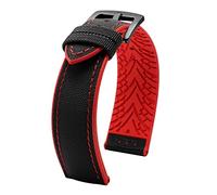 WUWMTUTCK Rubber Nylon Canvas Watchband Fit For Omeg-a Speed Sea For Master AT150 20mm 22mm 24mm Replacement Bracelet Watch For Fifty Fathoms(Black-red8,22mm)