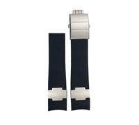 WUWMTUTCK Rubber Silicone Watch Band 22mm Fit For Ulysse Nardin 263 DIVER Curved End Strap Black Blue Sport Watchband(Black 1,22mm Rose Buckle)