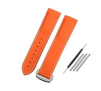 WUWMTUTCK Silicone Rubber Watch Strap 20mm 21mm 22mm Waterproof Orange Blue Men Watchband Fit For Omega Fit For Seamaster Diver 300m Fit For Planet Ocean 600m(Orange white-Silver,22mm)