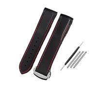 WUWMTUTCK Silicone Rubber Watch Strap 20mm 21mm 22mm Waterproof Orange Blue Men Watchband Fit For Omega Fit For Seamaster Diver 300m Fit For Planet Ocean 600m(Black red-Silver,20mm)