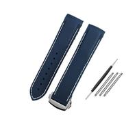 WUWMTUTCK Silicone Rubber Watch Strap 20mm 21mm 22mm Waterproof Orange Blue Men Watchband Fit For Omega Fit For Seamaster Diver 300m Fit For Planet Ocean 600m(Blue white-Silver,22mm)
