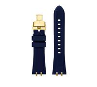 WUWMTUTCK Silicone Rubber Watch Strap 24mm Black Blue Orange Green Solid Color Men’s Watchband With Silver Gold Connector Fit For Tudor Royal(Blue-Gold)