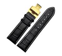 WUWMTUTCK Watch Strap 23mm 24mm 26mm 28mm Big Width Black Brown Mens Leather Band bracelets(Black white-gold,20mm)