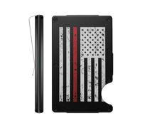 WUWTINGT Brass Inlay and Engraved Finish Aluminum Wallet for Men Metal Money Clip RFID Blocking Tactical Minimalist Compact Unique Slim Credit Card Holder, Black, Red Us Flag