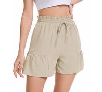 WUWUSKY Summer Shorts for Women Elastic High Waisted Wide Leg Drawstring Shorts with Pockets,Apricot,L