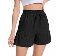 WUWUSKY Summer Shorts for Women Elastic High Waisted Wide Leg Drawstring Shorts with Pockets,Black,XL