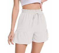 WUWUSKY Summer Shorts for Women Elastic High Waisted Wide Leg Drawstring Shorts with Pockets,White,XL