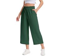 WUWUSKY Womens Capri Pants Wide Leg Trousers Elasticated High Waisted Summer Pants with Pocket,Dark Green,XXL
