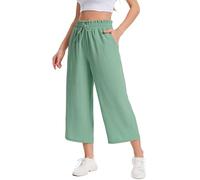 WUWUSKY Womens Capri Pants Wide Leg Trousers Elasticated High Waisted Summer Pants with Pocket,Light Green,XL