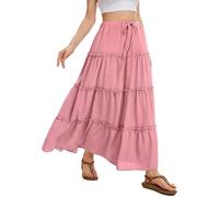 WUWUSKY Women's Skirts Elastic High Waist Flowy Maxi Skirt Summer Casual Elasticated A Line Skirts with Pockets,Brick Red,XL