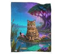 WUXHRL Bengal Cat Fleece Throw Blanket, Super Soft & Cosy Flannel, Fantasy Island Throw, For Camping, Travel, And Cozy Nights 80x90inch(200x230cm)