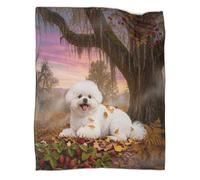 WUXHRL Bichon Frise Fleece Throw Blanket, Soft Warm Cozy Flannel, Giant Tree Fallen Leaves Blanket, For Sofa/Couch, Bed 80x90inch(200x230cm)