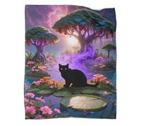 WUXHRL Black Cat Fleece Throw Blanket, Super Soft & Cosy Flannel, Fantasy Island Throw, Versatile Warmth for Any Occasion Unique Gift For Women/Men 40x50inch(100x130cm)