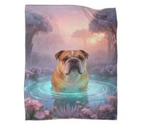 WUXHRL English Bulldog Fleece Throw Blanket, Super Soft & Cosy Flannel, Fantasy Pond Throw, Versatile Warmth for Any Occasion Unique Gift For Women/Men 40x50inch(100x130cm)