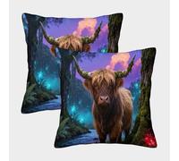 WUXHRL Highland Cow Cushion Covers Set of 2, Throw Pillow Covers Soft Microfiber Decorative Square Pillowcase, for Dining Room Chairs Sofa 50x50cm