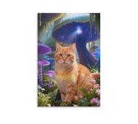 WUXHRL Orange Cat Canvas Wall Art Strange Mushrooms Canvas Prints Modern Home Decor for Bedroom, Living Room, Or Kitchen 08x12inch(20x30cm)